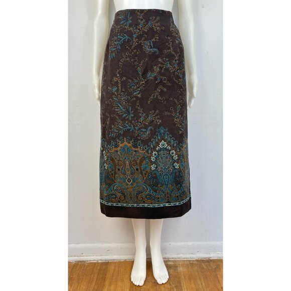Vintage Floral Paisley Midi Skirt Size Small 28" Waist 90s Microfiber Damask - Picture 5 of 5